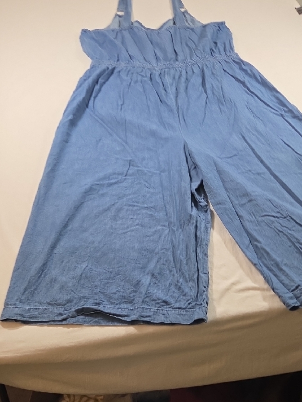 Derek Heart Light Blue Chambray Romper Capri Wide Leg Jumpsuit Jumper Overalls - Picture 7 of 7